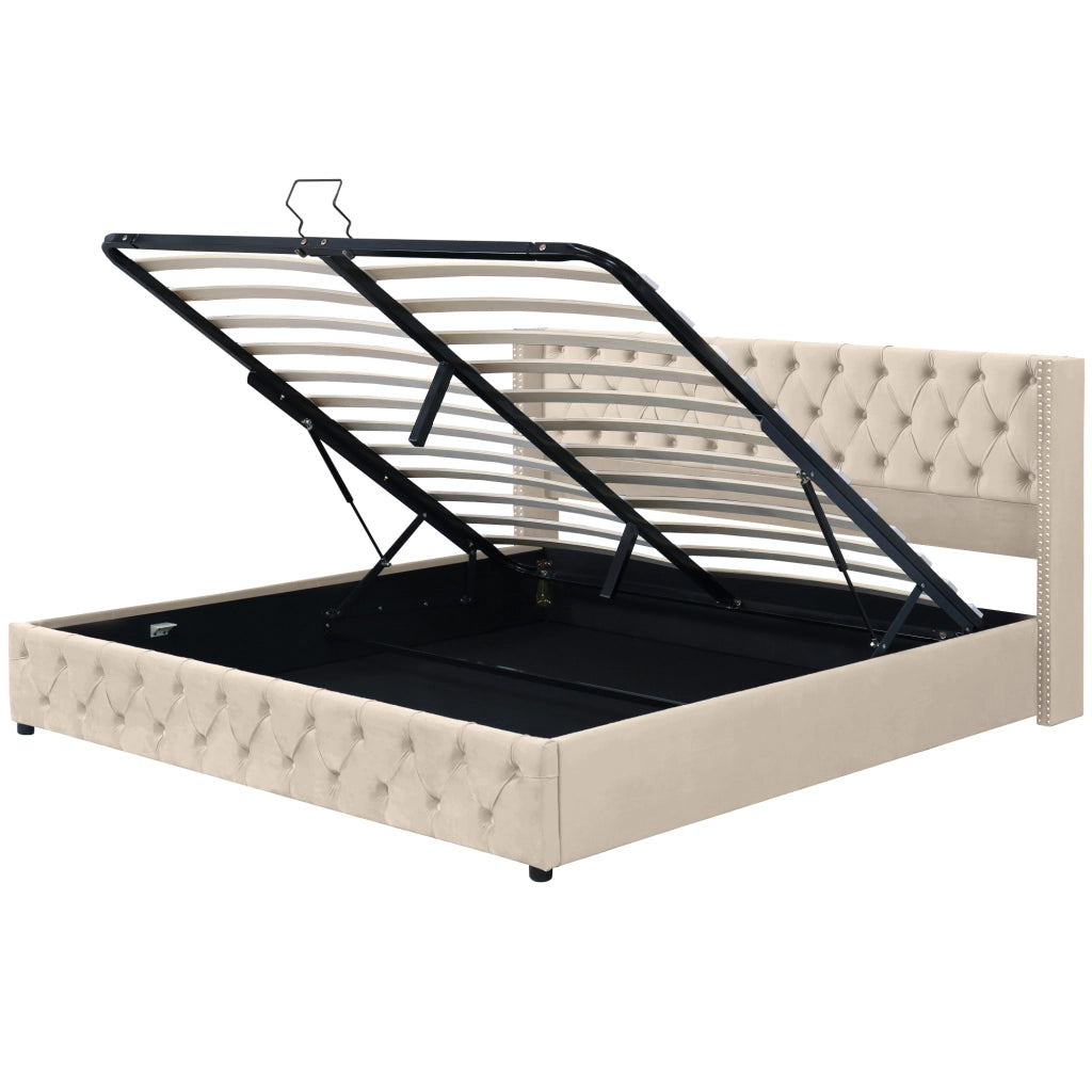 Letti contenitori 180x200 cm con contenitore; velluto beige (Senza materasso)