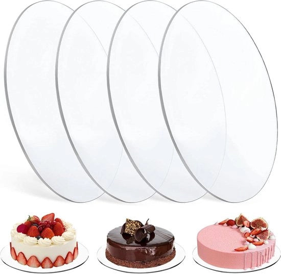 Piatti per torte - Piatto per torta in acrilico riutilizzabile a forma rotonda Ø 25 cm - Set di 4 - Sottopiatto per torte