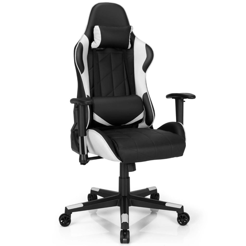 Sedia da gaming girevole a 360¡ã con poggiatesta e cuscino lombare, Sedia ergonomica per computer Nero e bianco