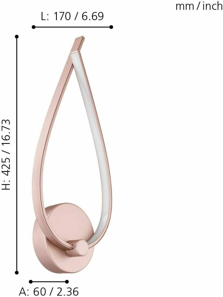 Applique Led Interno Lampada a Parete Rotonda Alluminio Oro Rosa Lasana Eglo