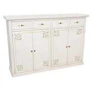 Credenza madia buffet mod Lia in legno Shabby chic bianco anticato decorato filetto ornata verde