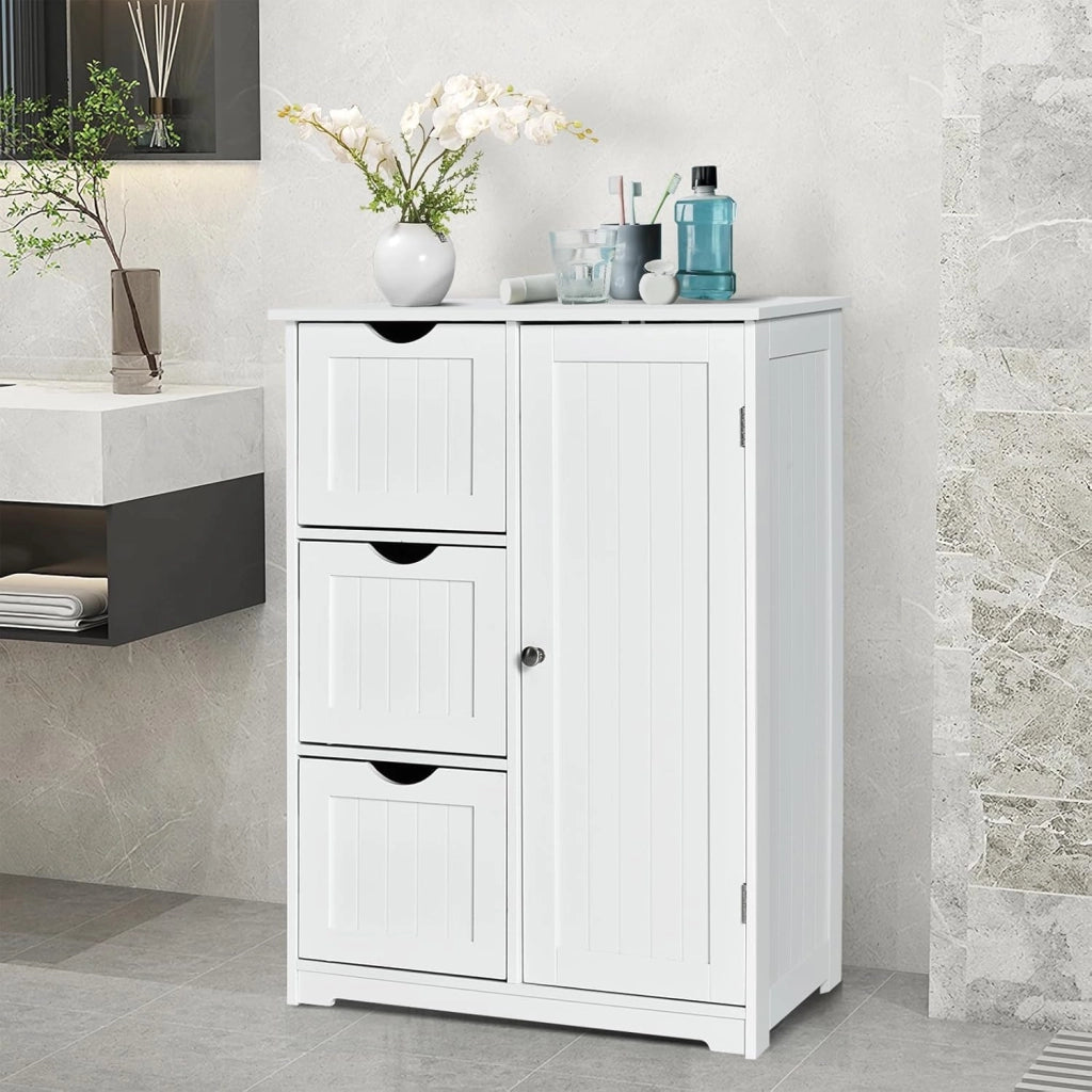 Mobile da Bagno, Armadio Autoportante,Mobile da Bagno Armadietto da Terra Mobiletto con Cassetto, Mobiletto da Cucina Soggiorno Salvaspazio, 60x30x81 cm,3 Colori (Bianco)
