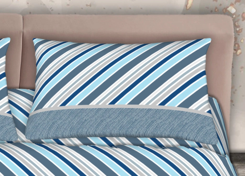 Completo Lenzuola Stiro Facile 100% Cotone Made Italy Effetto Seta Disegno Cross - Matrimoniale - Azzurro