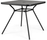 Tavolo da pranzo da giardino quadrato, 80 x 80 x 72,5 cm, con piano SPC e foro per ombrellone, struttura in metallo robusto, carico 100 kg, tavolo per balcone, patio
