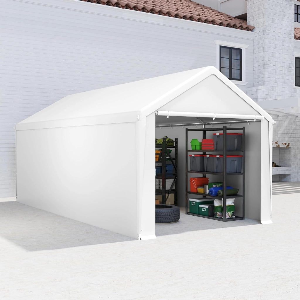 Carport, tenda da campeggio, 3 x 6 m, grande tenda da garage con pareti laterali rimovibili, resistente all'inverno, per auto, SUV, camion, bianco