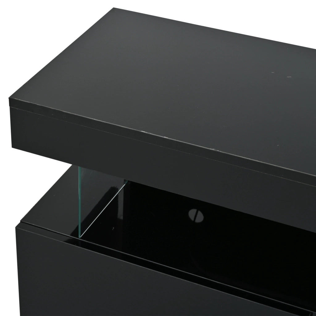 Madia nera lucida 140 x 35 x 80 cm con LED; 3 cassetti e 2 ante
