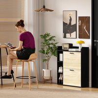 Scarpiera Slim 83x24x90.5 cm per 15 Scarpe con 2 Cassetti Ribaltabili e 3 Vani Aperti Nero