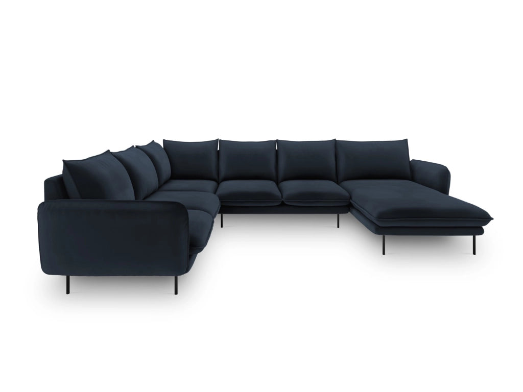 Cosmopolitan Design - Divano panoramico sinistro "Vienna" 7 posti in velluto blu scuro 