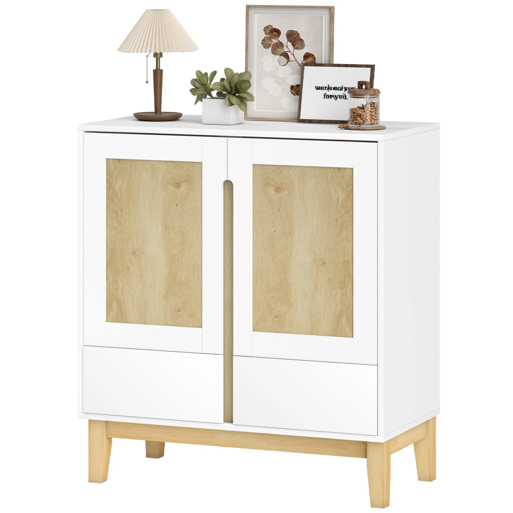 Credenza con 2 ante, 2 cassetti e ripiano regolabile ¨C zephmum ¨C 80x40x86 bianco e rovere