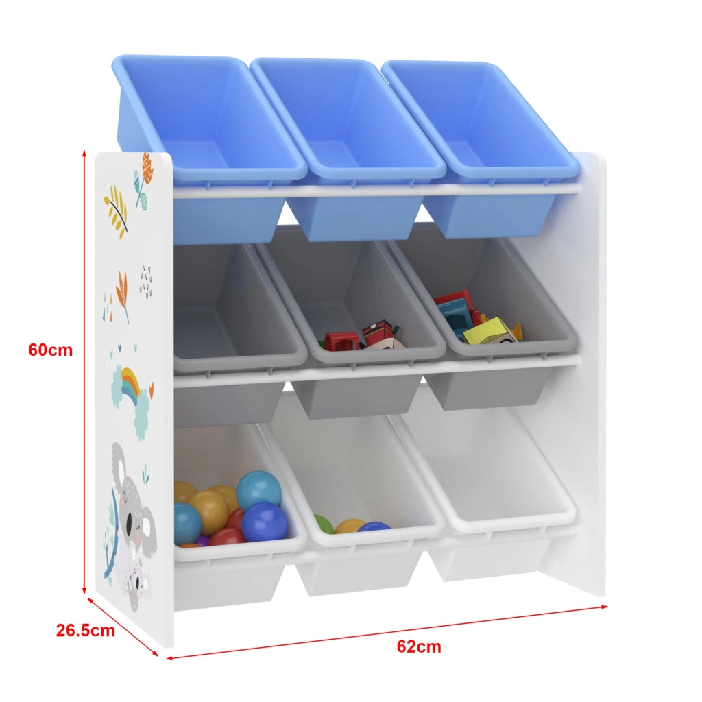 Scaffale portaoggetti per bambini con 9 scomparti aperti bianco/grigio/blu 03_0006986