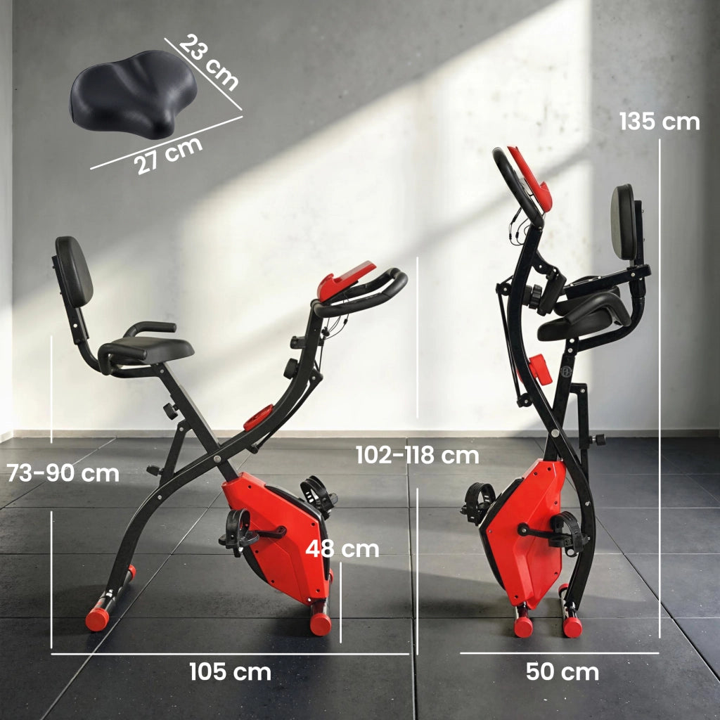 Cyclette Pieghevole 2 in 1 ¨C Xylo ¨C Resistenza Magnetica 8 Livelli, Sensore Cardiaco, Rosso