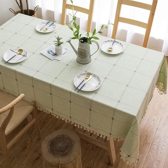 Tavolo da Cucina in Lino Cotonato con Decorazione a Pizzo e Bordo, Stoffa Densa e Spazzolabile, Tavola da Pranzo per 4 Persone, 140x140 cm, Rondi.