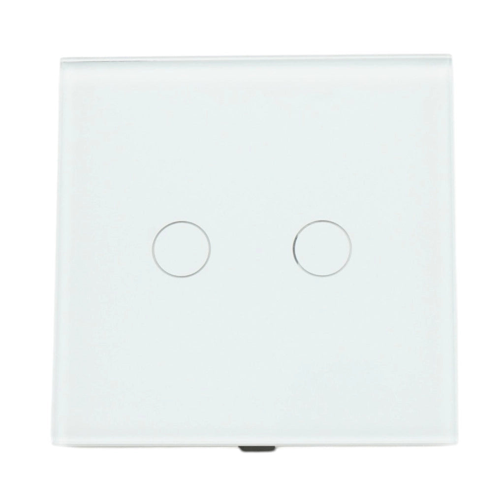 Interruttore doppio touch, bianco, 220V, spia luminosa, cornice in vetro 86x86x34mm