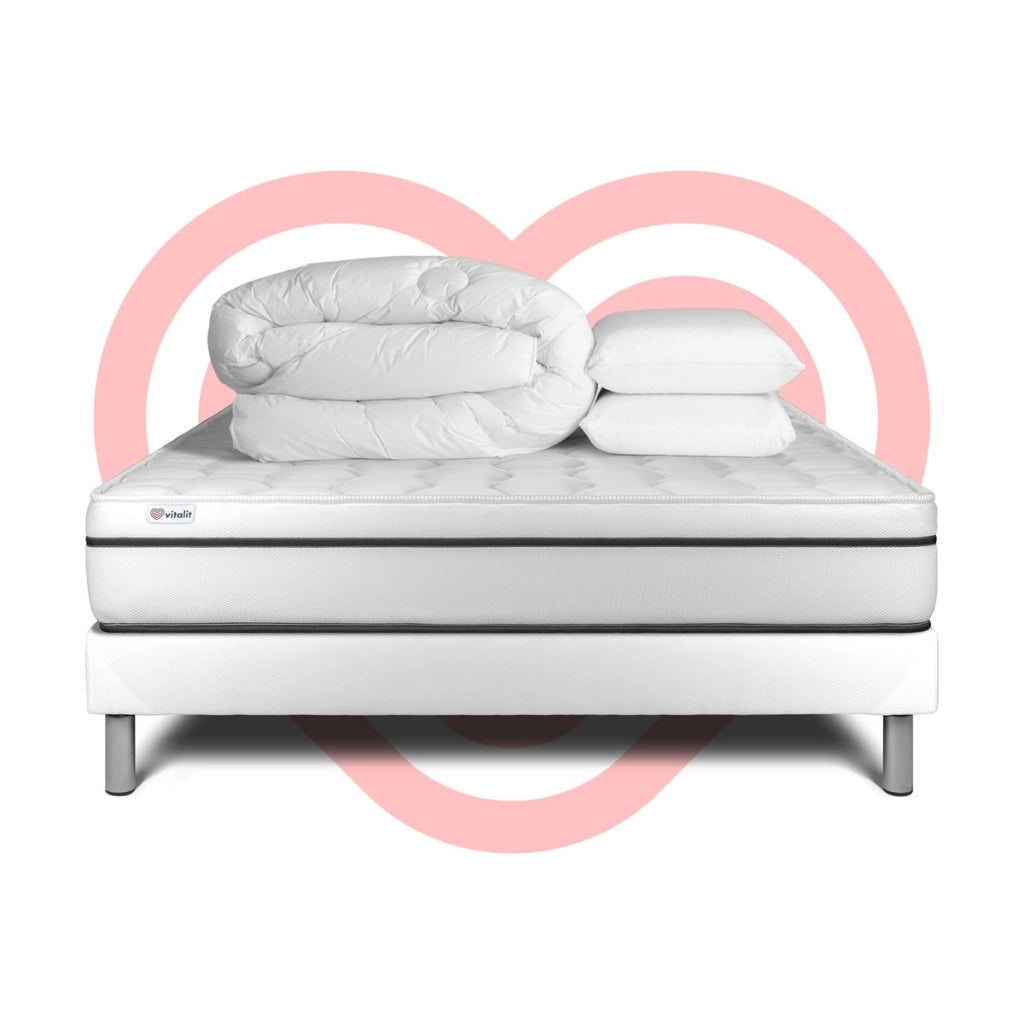 Pacchetto letto completo - Materasso 200x200cm + Box spring con doghe (kit) + 2 cuscini + Piumino - Vital Spa
