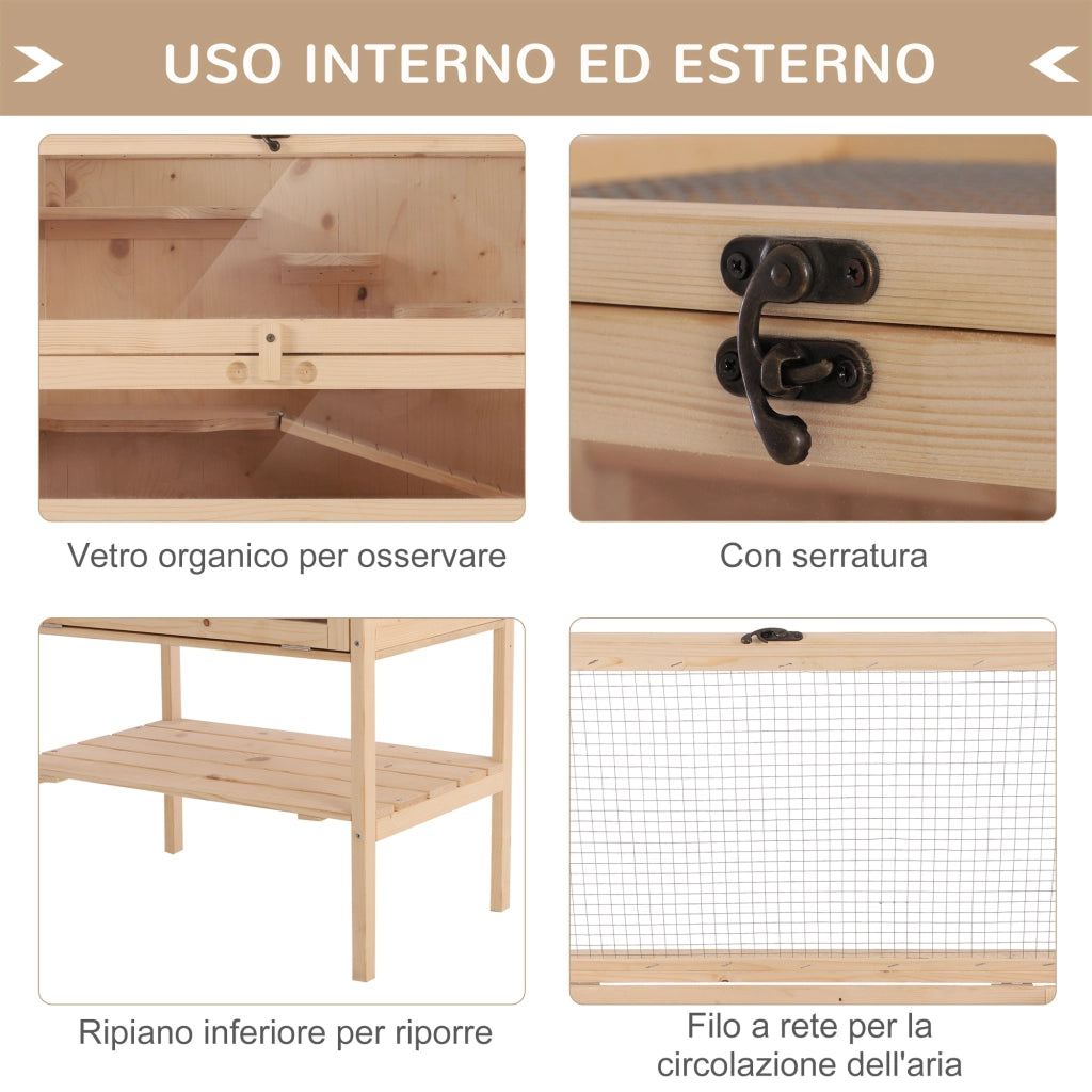 Gabbia per Criceti e Porcellini d'India in Legno Massello con Ripiani e Rampe ¨C zephmum ¨C 60x40x120cm