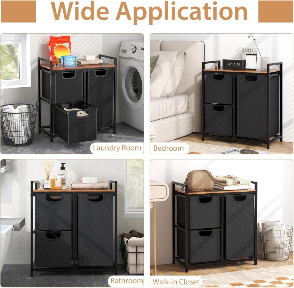 Cesto porta biancheria freestanding, Cestino porta biancheria con 3 sacchi rimovibili, Ampio piano, Mobile salvaspazio per biancheria sporca con 3 ceste per lavanderia, camera, bagno