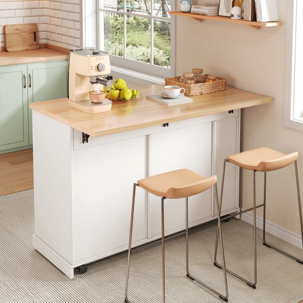 Isola Cucina su Ruote con Piano Ribaltabile e Cassetti ¨C MINIMAL ¨C 120x45x93 cm