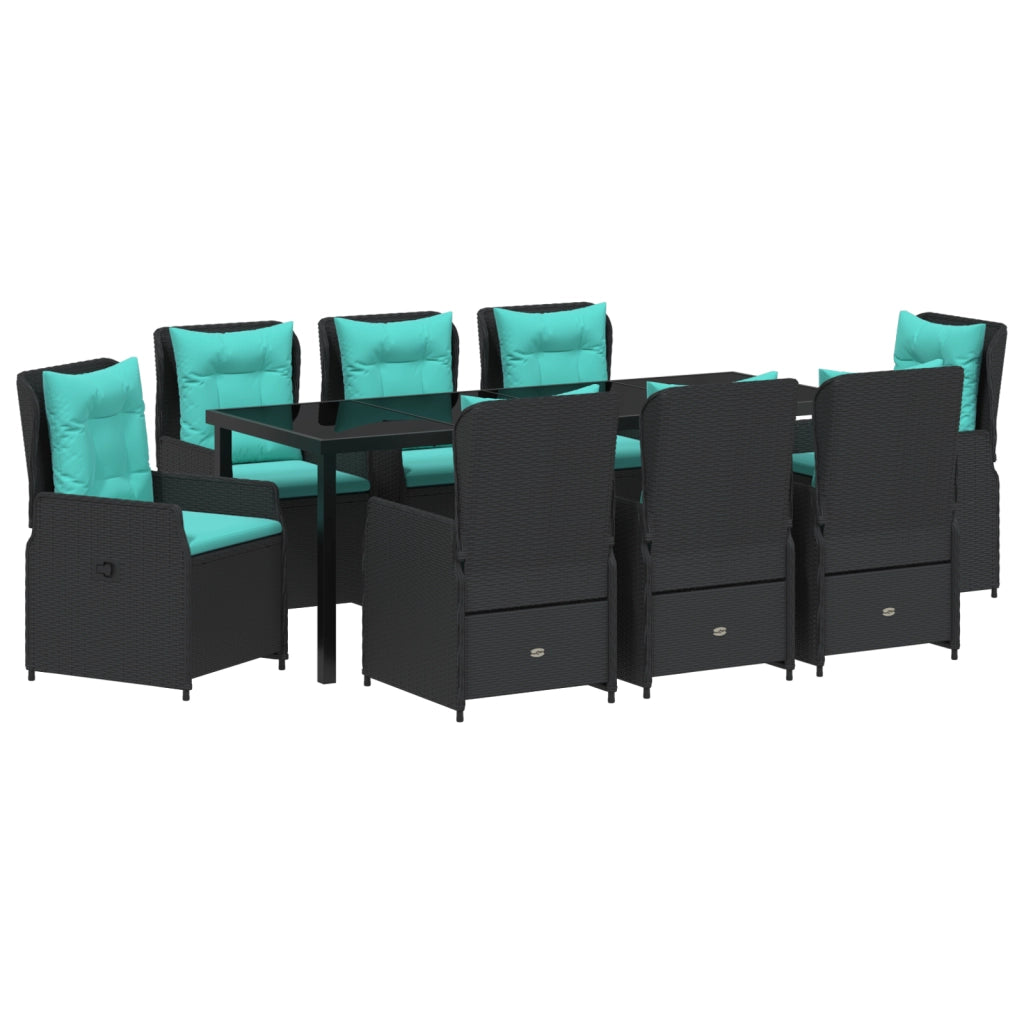 Set da Pranzo da Giardino 9 Pezzi in Polyrattan Nero