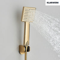 "ROSA" | Miscelatore vasca a cascata doccia oro | in acciaio inox comprensivo di doccetta e supporto | Set completo termostato vasca con rubinetto