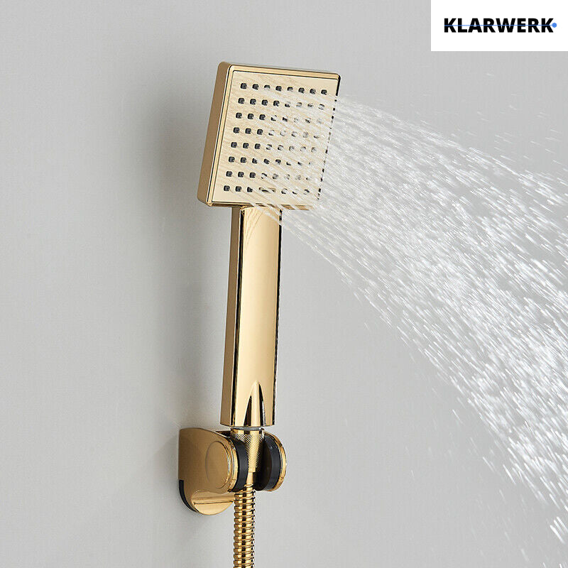 "ROSA" | Miscelatore vasca a cascata doccia oro | in acciaio inox comprensivo di doccetta e supporto | Set completo termostato vasca con rubinetto