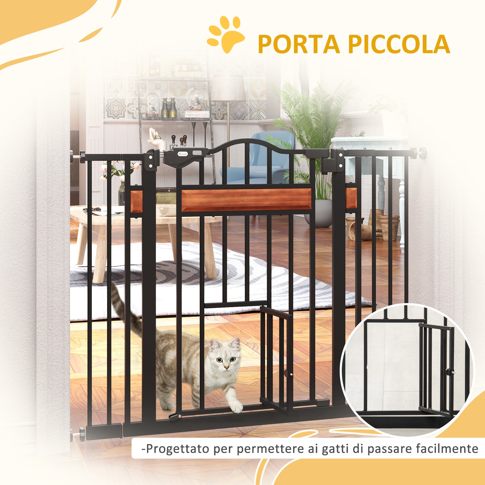 Cancelletto per Cani di Taglia Media e Piccola 74-105x76,2 cm con Chiusura Automatica Nero