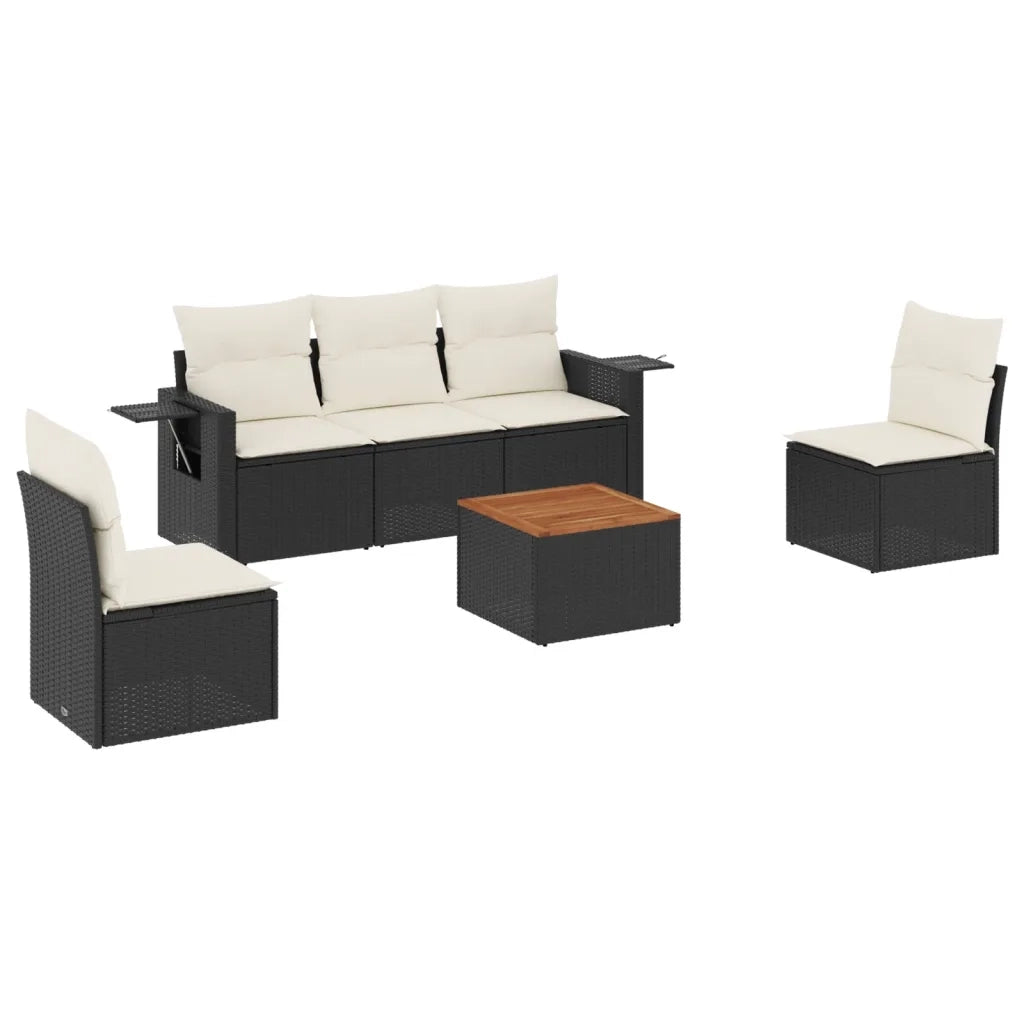 Set Divano da Giardino 6 pz con Cuscini Nero in Polyrattancod mxl 116766