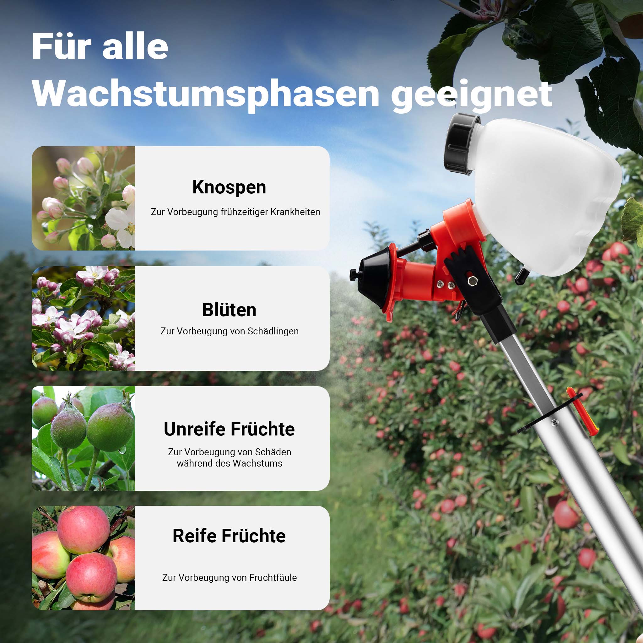 Spruzzatore da giardino a batteria ULVA+, irroratore 125 x 23 cm, con 3 ugelli 45-115 ml/min, irroratore per erbacce per giardini