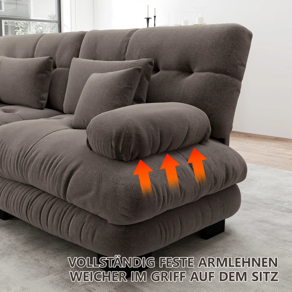 Divano modulare angolare con seduta profonda e pouf mobili trasformabile a U in chenille marrone 313 × 145 × 81 cm