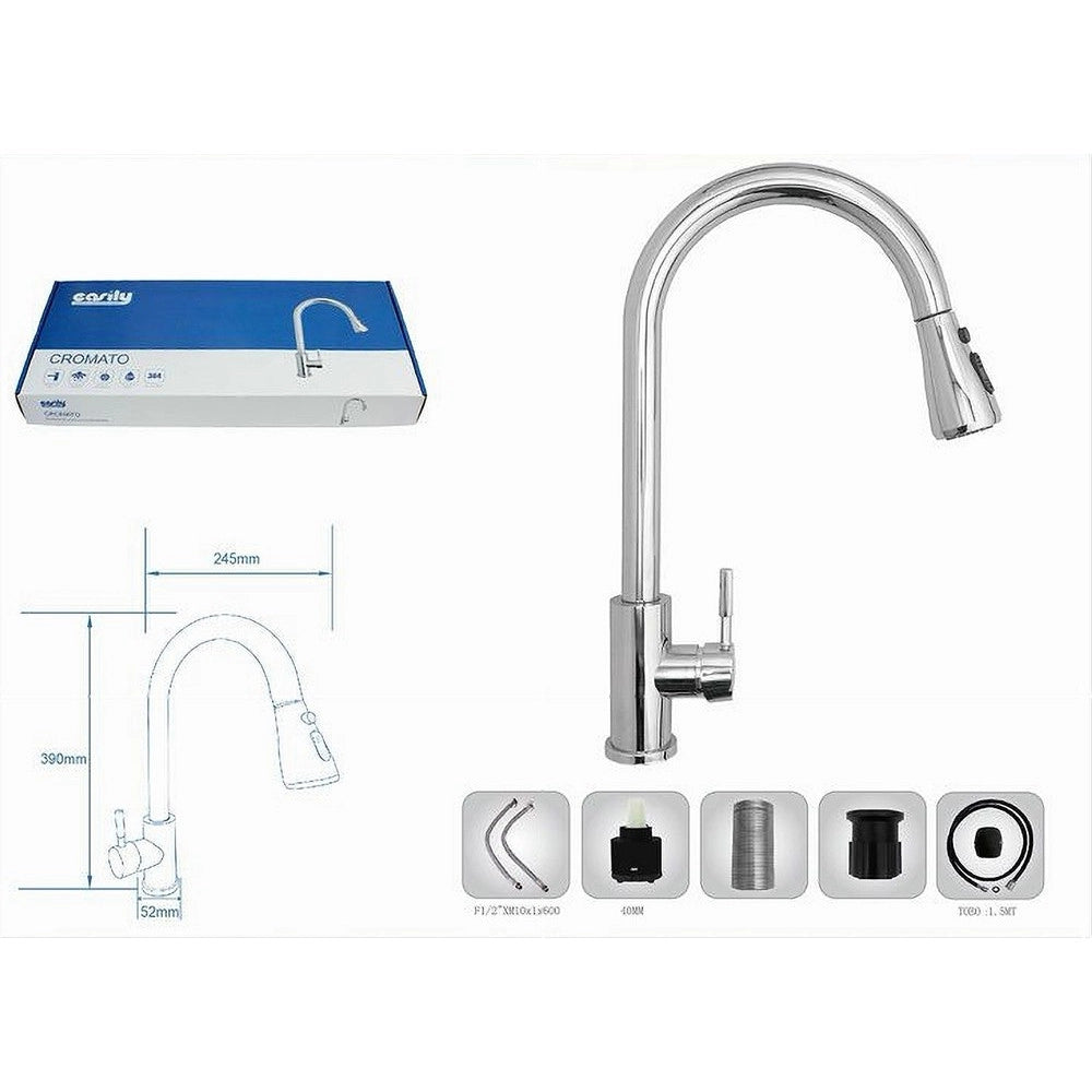 Trade Shop - Miscelatore Per Cucina Rubinetto Con Doccetta Estraibile Monocomando Cromato 79570 -