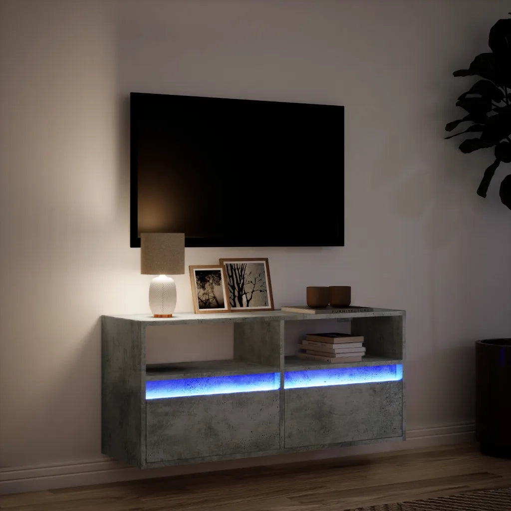 Mobile TV a Parete con Luci LED-Mobile TV a Muro Grigio Cemento 100x31x45 cm 485277