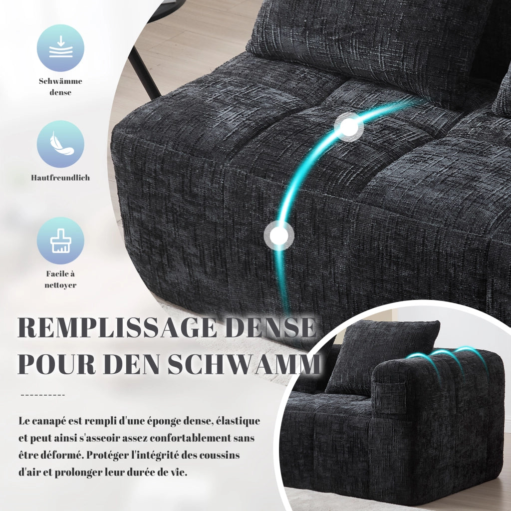 Sofa comodo per 2 persone - Zephmum- Cuscino, tasche laterali, nero