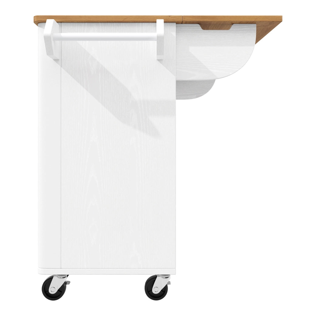 Isola da cucina con 3 ante; ripiani regolabili e ruote - per cucina - in MDF - 130×45(75)×92 cm - bianco