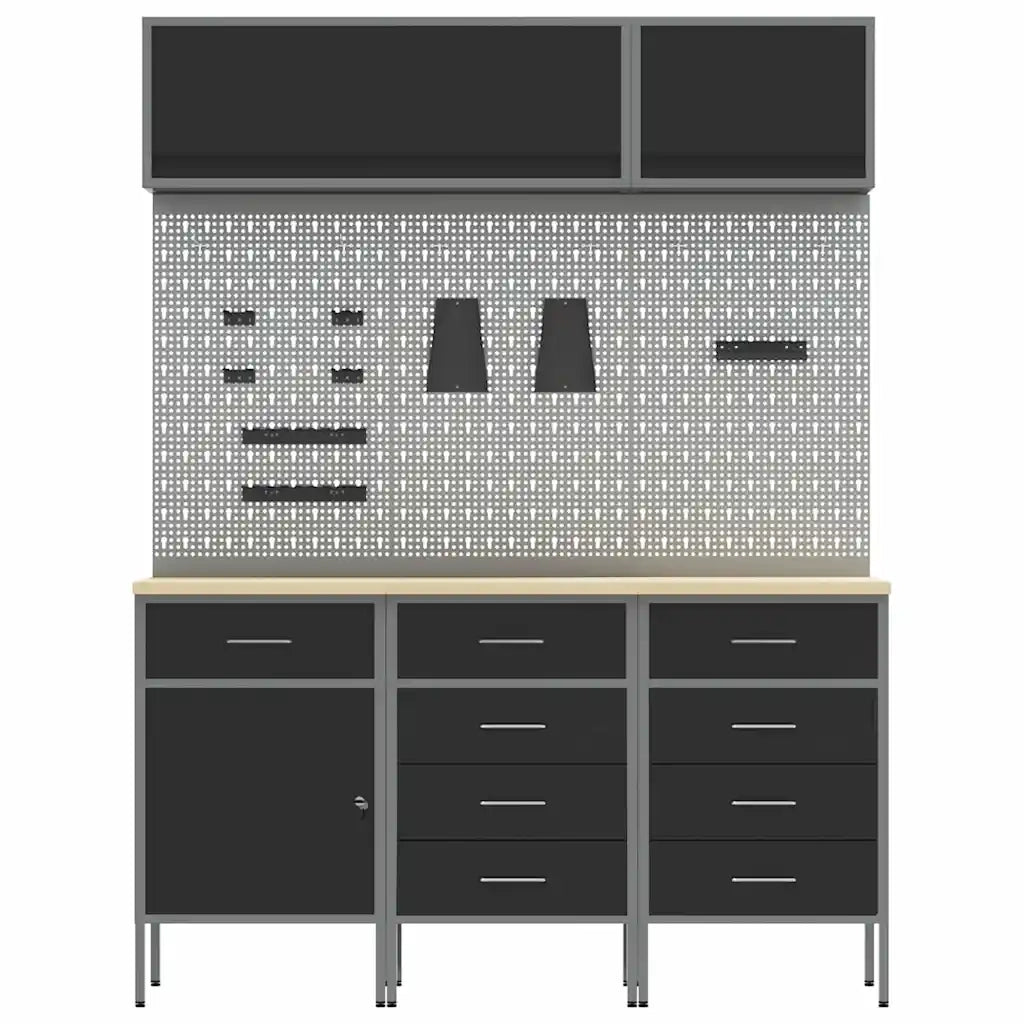 Set di mobili da lavoro con cassetto con blocco 8 pcs Nero 3321450