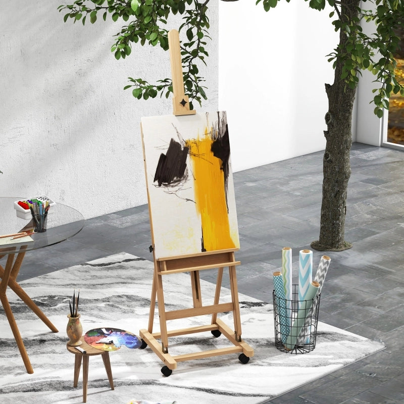 Cavalletto da artista, regolabile in altezza, con 4 ruote, colore naturale + nero