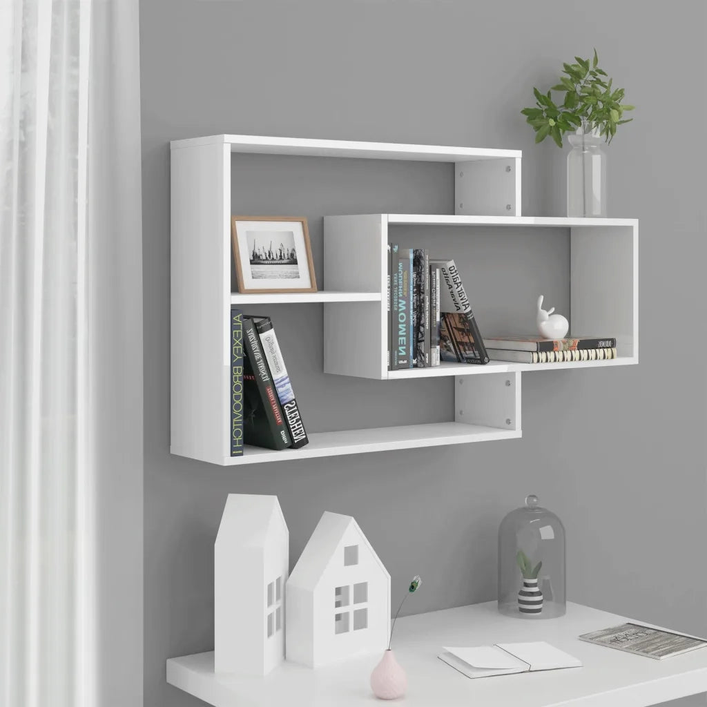 Mensole a Muro Bianco Lucido 104x20x58,5cm in Legno Multistrato 800330