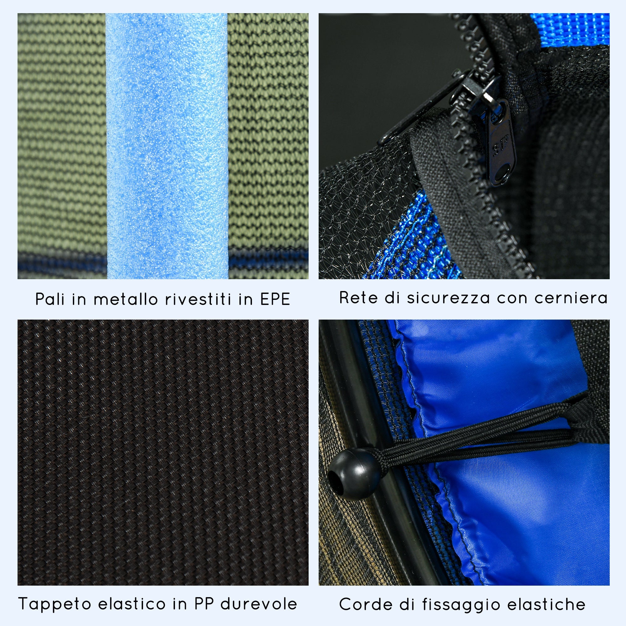 Tappeto Elastico per Bambini Ø163x190 cm con Rete di Sicurezza e Pali Imbottiti Età 3-10 Anni Blu