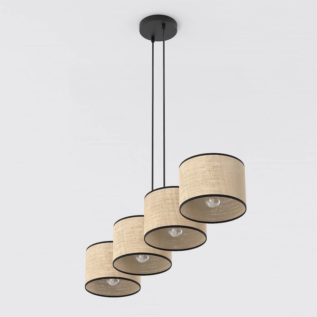 Lampada a sospensione ECO in acciaio nero e rattan