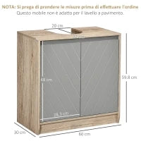 Armadietto Sottolavabo in MDF con Ritaglio per Lavandino con 2 Ante e 2 Mensole Regolabili, 60 x 30 x 60cm