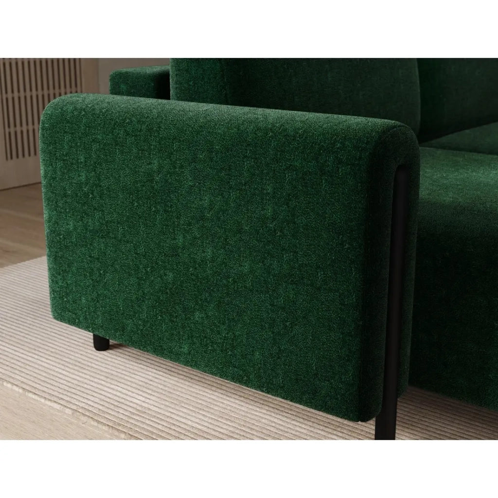 Divano ad angolo convertibile ARVESSA verde smeraldo bouclé – Angolo sinistro con contenitore