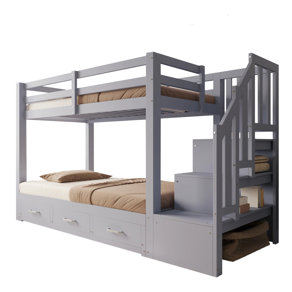 Letto a castello con funzione estraibile legno grigio 90x200 cm