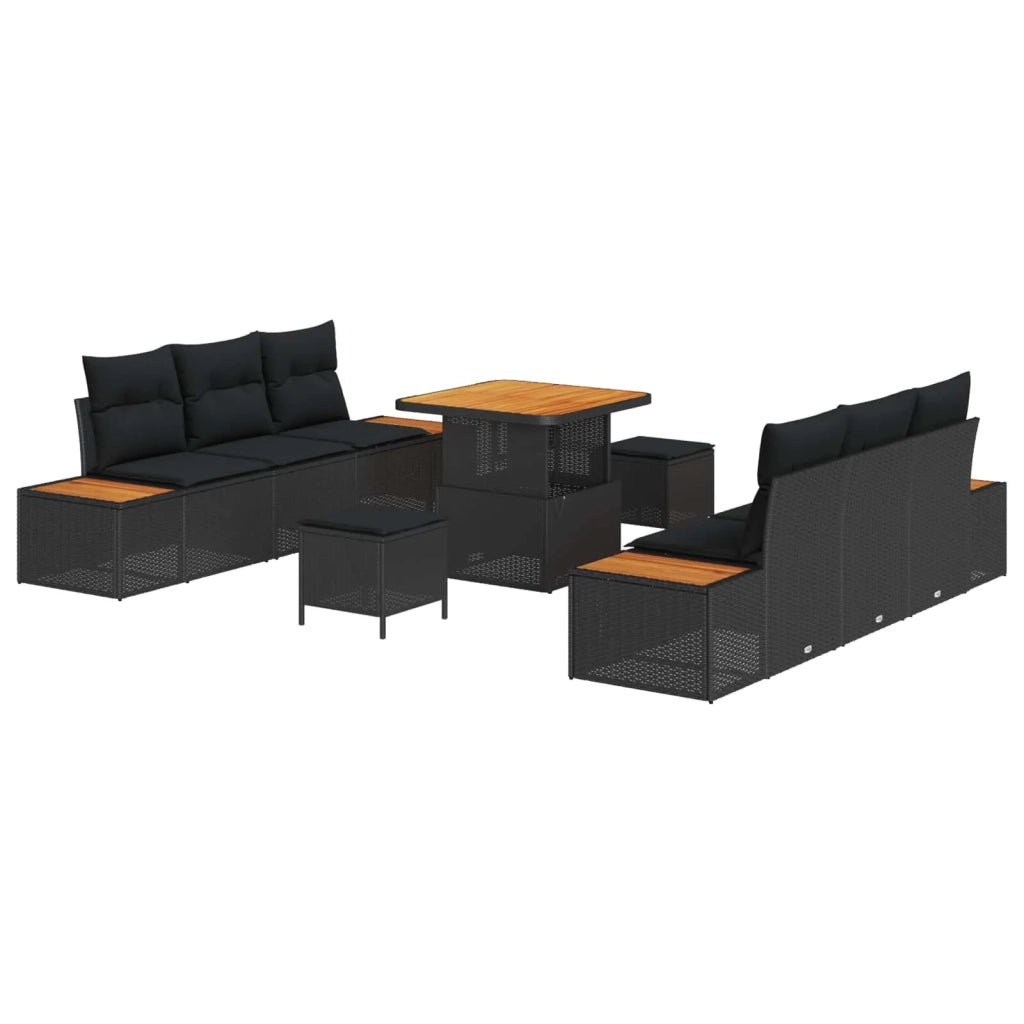 Set Divano da Giardino con cuscino 9 pcs Nero Poly Rattan 3364814