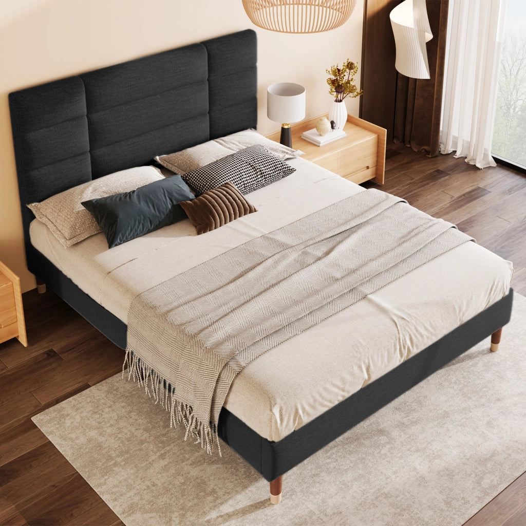 Letto matrimoniale – 140x200 cm – testiera imbottita rete – lino nero