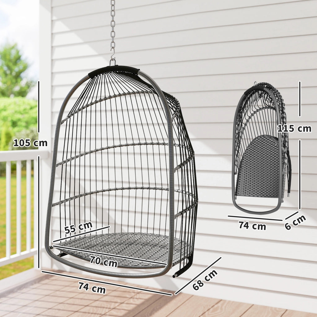 Poltrona a dondolo sospesa con cuscino ¨C Minimal ¨C Polyrattan grigio scuro pieghevole