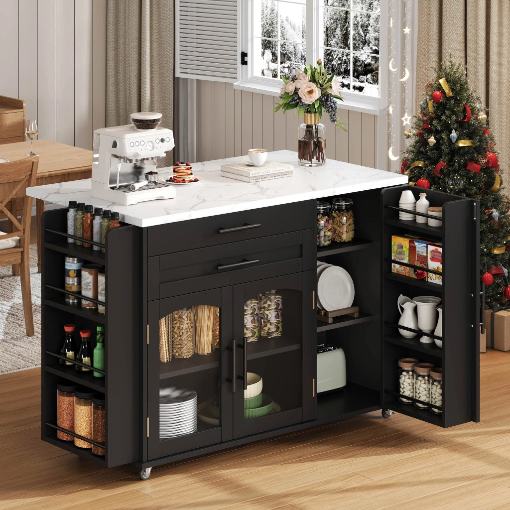 CARRELLO DA CUCINA con piano ribaltabile 120 x 45 (70) x 90 cm MDF nero