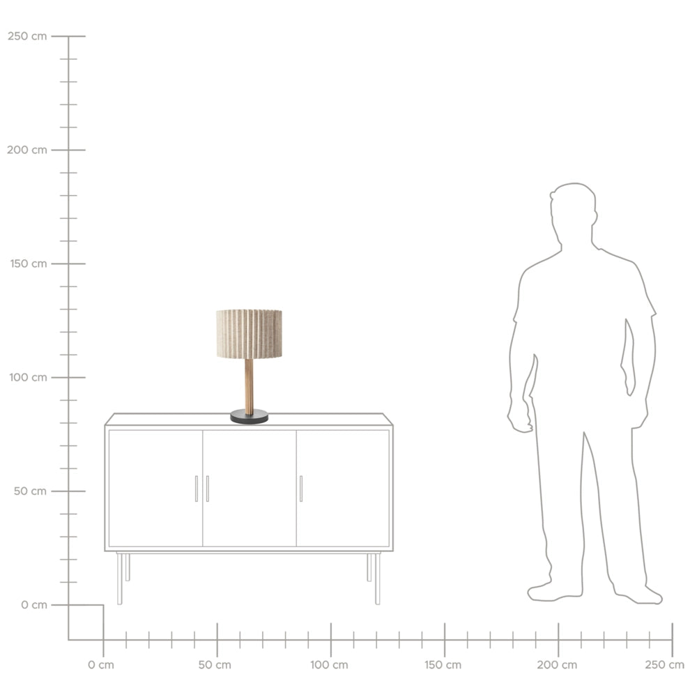 Lampada da tavolo con paralume in tessuto e in legno di gomma naturale Beige chiaro