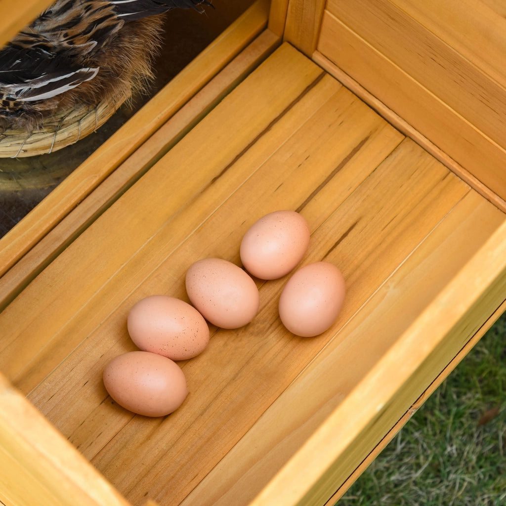 EasyComfort Gabbia per Galline con Casetta e Area Aperta, Nido con Tetto Apribile e Rete Metallica, Pollaio in Legno Giallo, 168x75x103cm