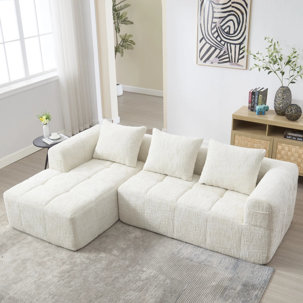 DIVANO Angolare 250x158x60 cm Chenille Beige con Chaiselongue