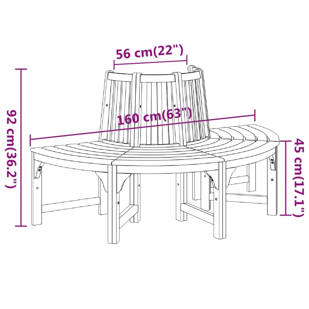Panchina Albero Semi Circolare Ø160 Legno Massello di Eucalipto 319423