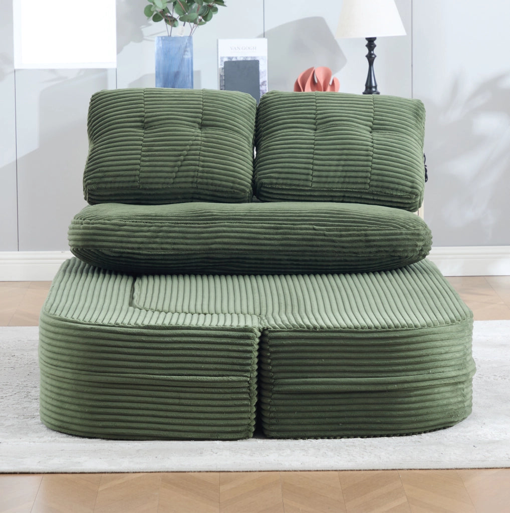 Poltrona relax trasformabile in chaise longue in velluto a coste smeraldo