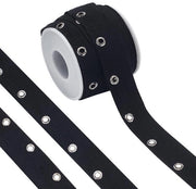 Tessuto per cucire e artigianato 1 pollice - Nero - Con anello metallico - 8 metri - Per uso di cucito e artigianato - Diametro del foro: 4 mm - Con lana